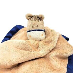 Baby Essentials Lovey Brown Blue 14" Satin Square Horse Rattle Plush AD Sutton